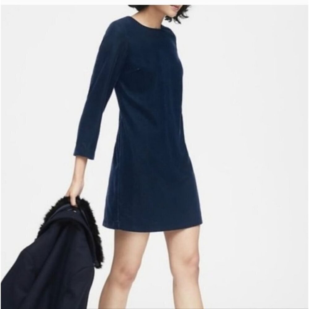 NWT BANANA REPUBLIC | LS Shift Velvet Dress Preppy Navy Sz 2P